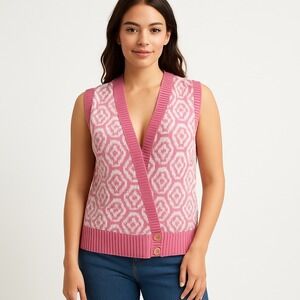 Dreamsicle Sweater Vest Vintage Women's Pink White Floral Sweater Vest‎ Large